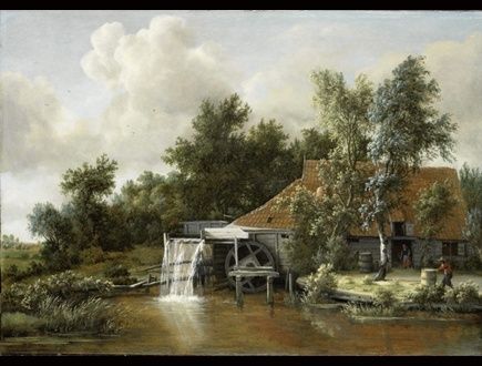Historisch waterlandschap met een molen bij een boerderij